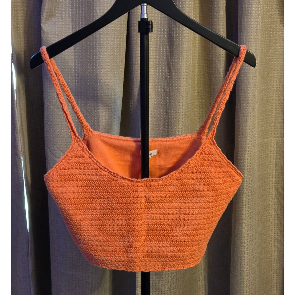 Aerie Crochet Knit Lined Crop Top Women's Size Large Coral